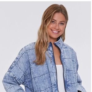 Forever 21 quilted jacket - washed blue denim color